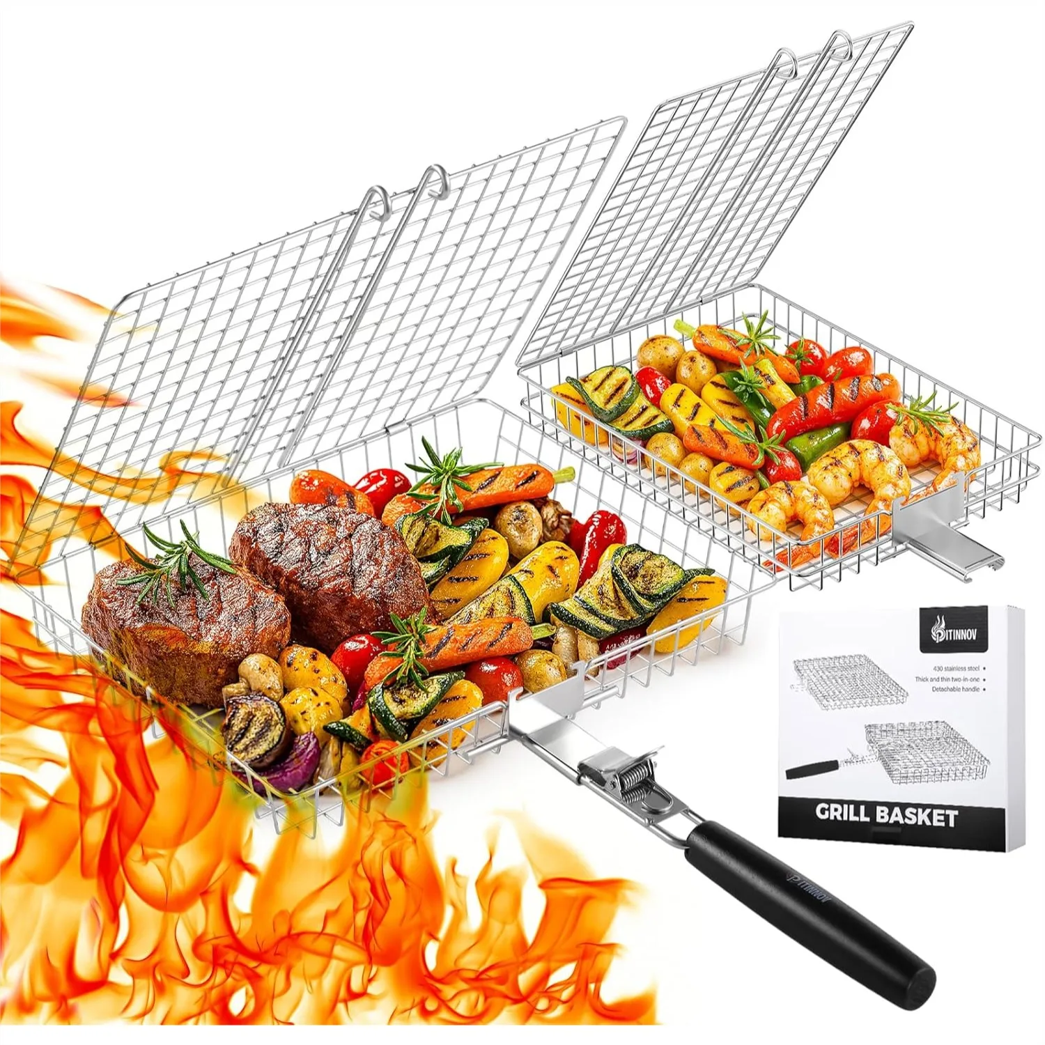 Nesting Grill Baskets 2PCS Grilling Baskets for Outdoor With Removable Handle Stainless Steel BBQ Camping Cooking Accessories Tools for Meat Steak Fish Vegetable Shrimp
Nesting Grill Baskets 2PCS Grilling Baskets for Outdoor With Removable Handle Stainless Steel BBQ Camping Cooking Accessories Tools for Meat Steak Fish Vegetable Shrimp