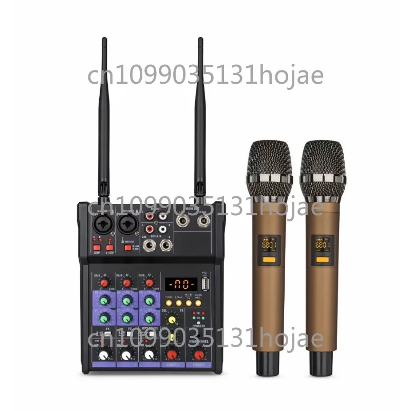 4-way small mixing console, one to two wireless microphone all-in-one, Bluetooth live recording sound card
4-way small mixing console, one to two wireless microphone all-in-one, Bluetooth live recording sound card