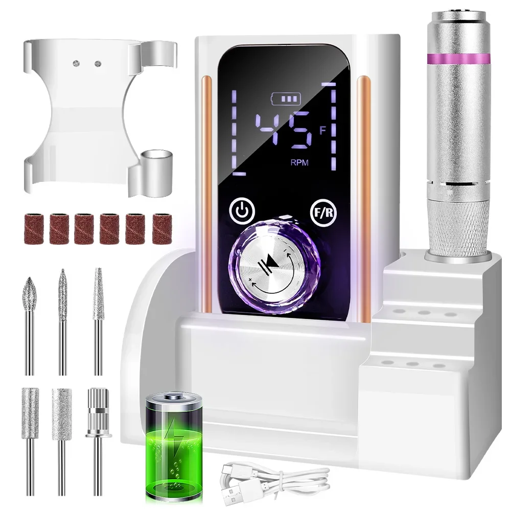 45000RPM Professional Nail Drill Rechargeable Electric Polisher with Storage Rack for Gel Polish Nail File Manicure Salon Tools
45000RPM Professional Nail Drill Rechargeable Electric Polisher with Storage Rack for Gel Polish Nail File Manicure Salon Tools
