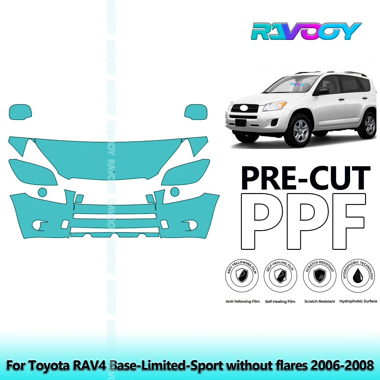 8.5Mil Precut Paint Protection Film PPF Clear Bra Front Kit For Toyota RAV4 Base-Limited-Sport without flares 2006-2008
8.5Mil Precut Paint Protection Film PPF Clear Bra Front Kit For Toyota RAV4 Base-Limited-Sport without flares 2006-2008