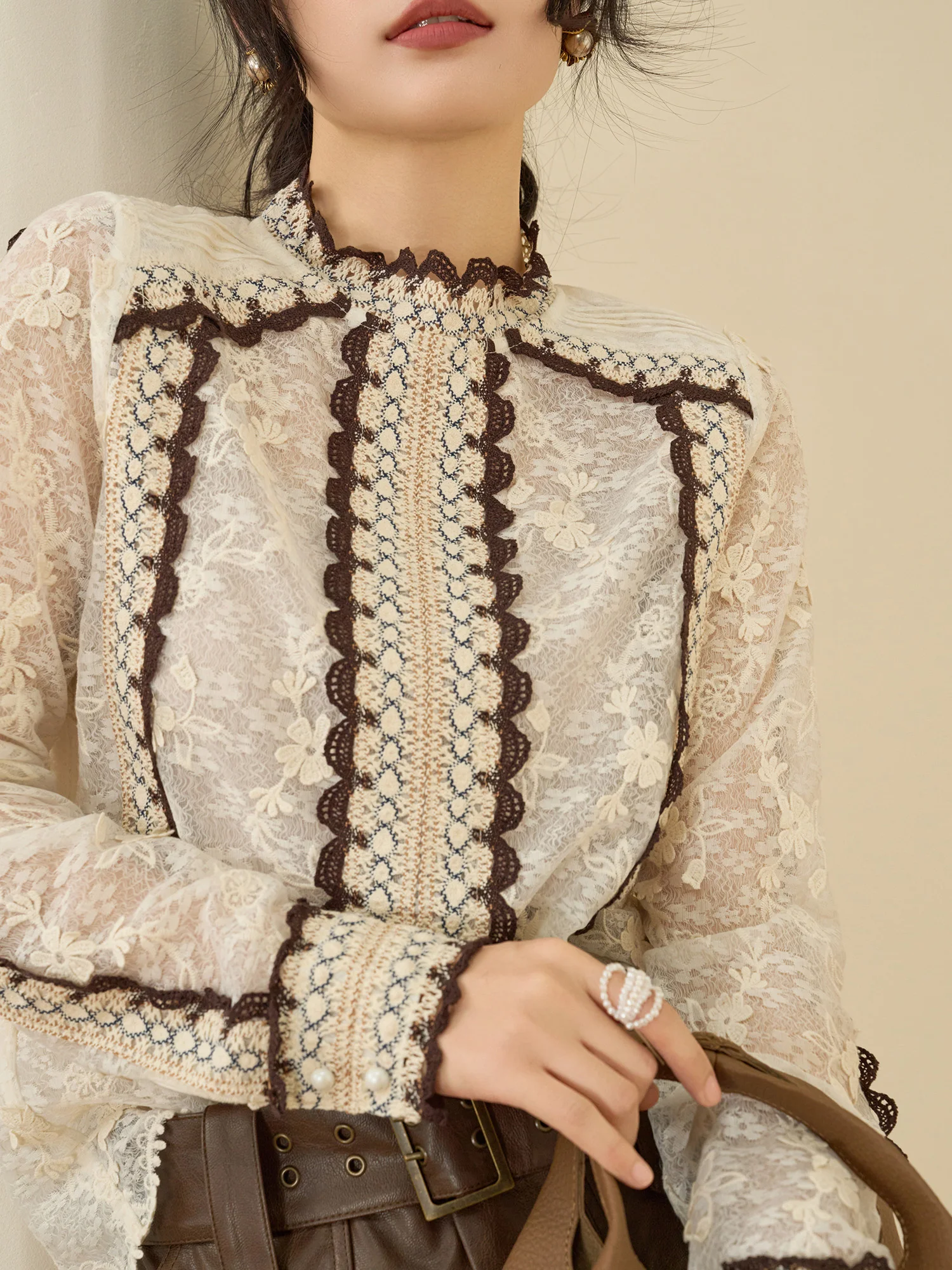 Flowing Era Embroidered Lace irt Unique Ele Light Beige Women's Sle Spring Season Breathable Polyester Fiber Long Sve
Flowing Era Embroidered Lace irt Unique Ele Light Beige Women's Sle Spring Season Breathable Polyester Fiber Long Sve