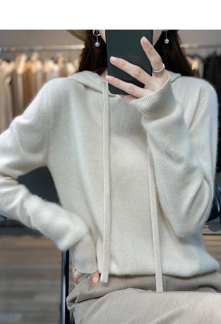 New 100% Merino Wool Sweater Women's Solid Hooded Casual Pullover Knitwear Cashmere Soft Warm Clothing Tops In Autumn Winter
New 100% Merino Wool Sweater Women's Solid Hooded Casual Pullover Knitwear Cashmere Soft Warm Clothing Tops In Autumn Winter
