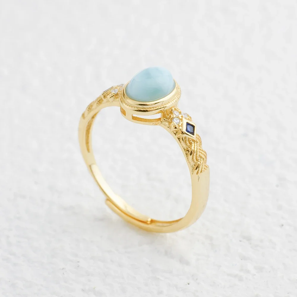 Natural Larimar Gemstone 925 Silver Ring 18 K Gold Plated Adjustable Wedding Bands for Women Bohemian Jewelry Anniversary Gifts
Natural Larimar Gemstone 925 Silver Ring 18 K Gold Plated Adjustable Wedding Bands for Women Bohemian Jewelry Anniversary Gifts