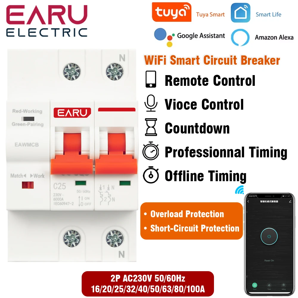 2P Tuya WiFi Smart Circuit Breaker MCB Timer Relay Switch Remote Control AC 63A 16A Power-off Memory Alexa Google Home Assistant
2P Tuya WiFi Smart Circuit Breaker MCB Timer Relay Switch Remote Control AC 63A 16A Power-off Memory Alexa Google Home Assistant