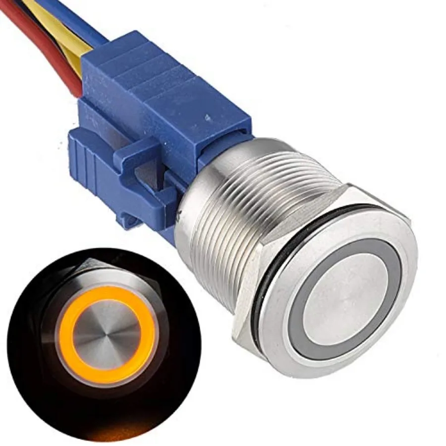 22mm Latching Push Button Switch 12V DC Angel Eye LED Waterproof Stainless Steel Round Metal 1NO1NC Self-Locking for 7/8'' Moun
22mm Latching Push Button Switch 12V DC Angel Eye LED Waterproof Stainless Steel Round Metal 1NO1NC Self-Locking for 7/8'' Moun