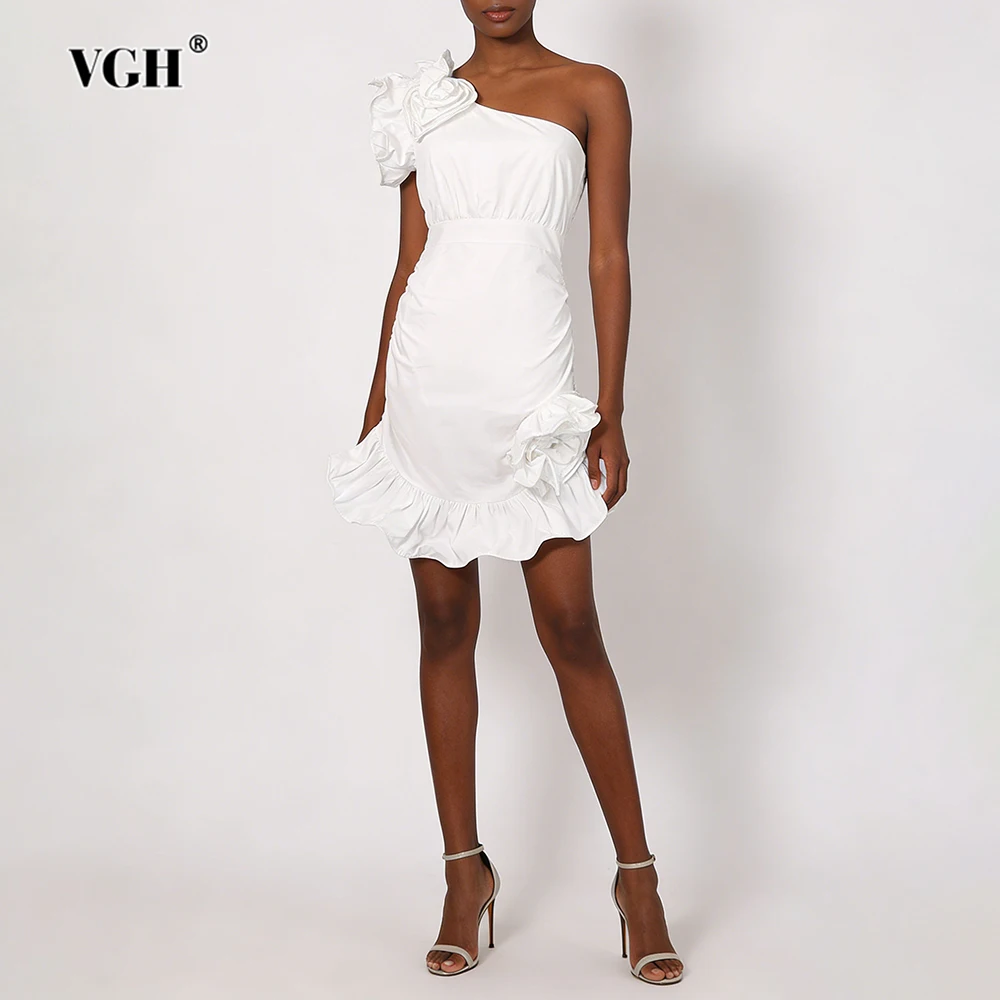 VGH Casual Slimming Spliced Appliques Short Dresses For Women Diagonal Collar Sleeveless High Waist Chic Party Dress Female New
VGH Casual Slimming Spliced Appliques Short Dresses For Women Diagonal Collar Sleeveless High Waist Chic Party Dress Female New