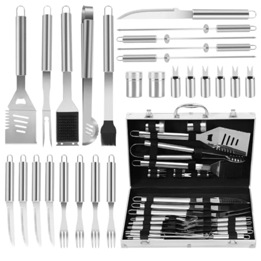 26-Piece BBQ Grill Accessories Set Ultimate Grilling Tools for Men - Heavy Duty Steel BBQ Utensils Kit with Aluminum Case and G
26-Piece BBQ Grill Accessories Set Ultimate Grilling Tools for Men - Heavy Duty Steel BBQ Utensils Kit with Aluminum Case and G