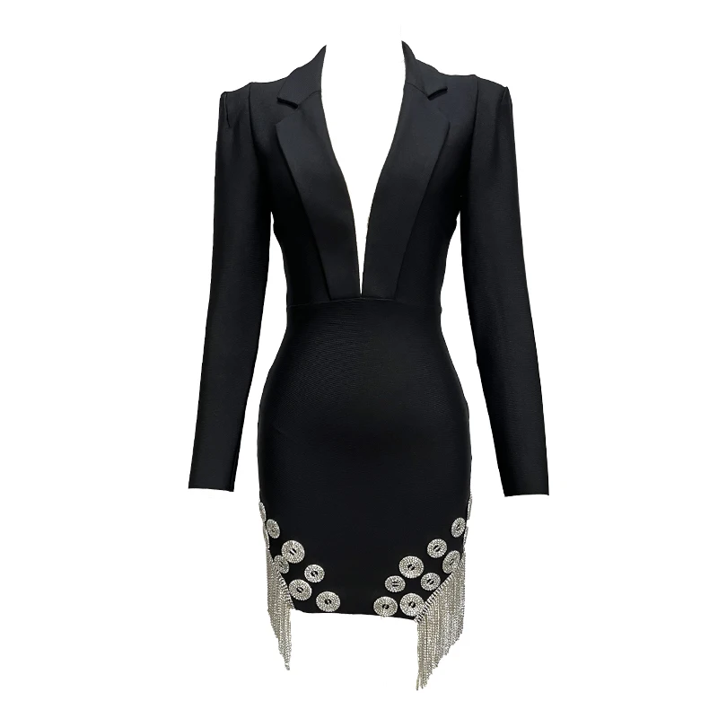 Factory Wholesale Women's Black Long Sleeve V-Neck Rhinestones Luxurious Sexy Boutique Celebrity Cocktail Party Bandage Dress
Factory Wholesale Women's Black Long Sleeve V-Neck Rhinestones Luxurious Sexy Boutique Celebrity Cocktail Party Bandage Dress