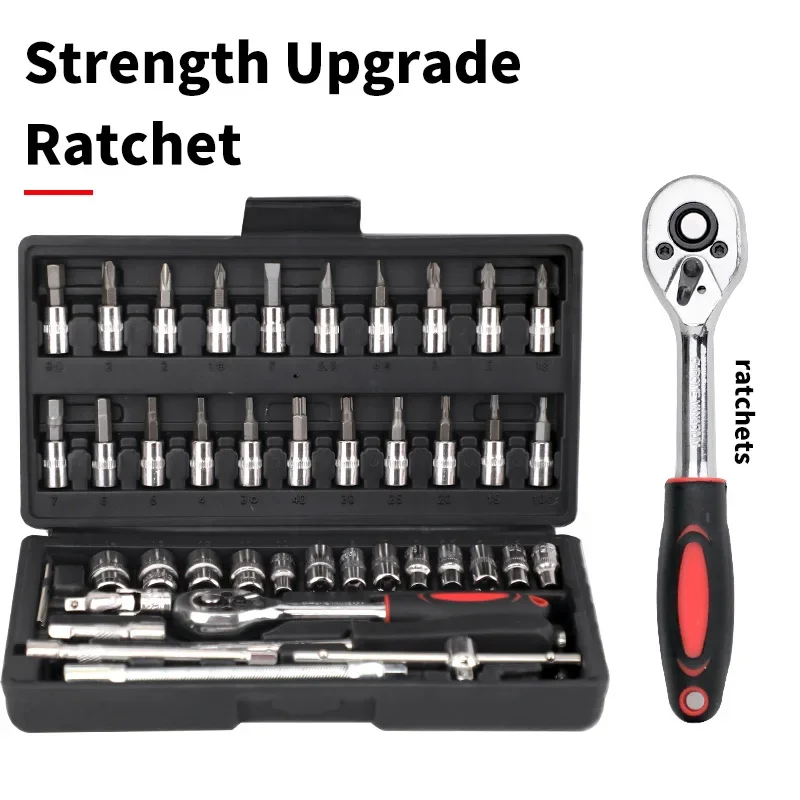 Black 46 piece set of car repair tools, motorcycle car repair combination, home car DIY mechanical repair kit
Black 46 piece set of car repair tools, motorcycle car repair combination, home car DIY mechanical repair kit