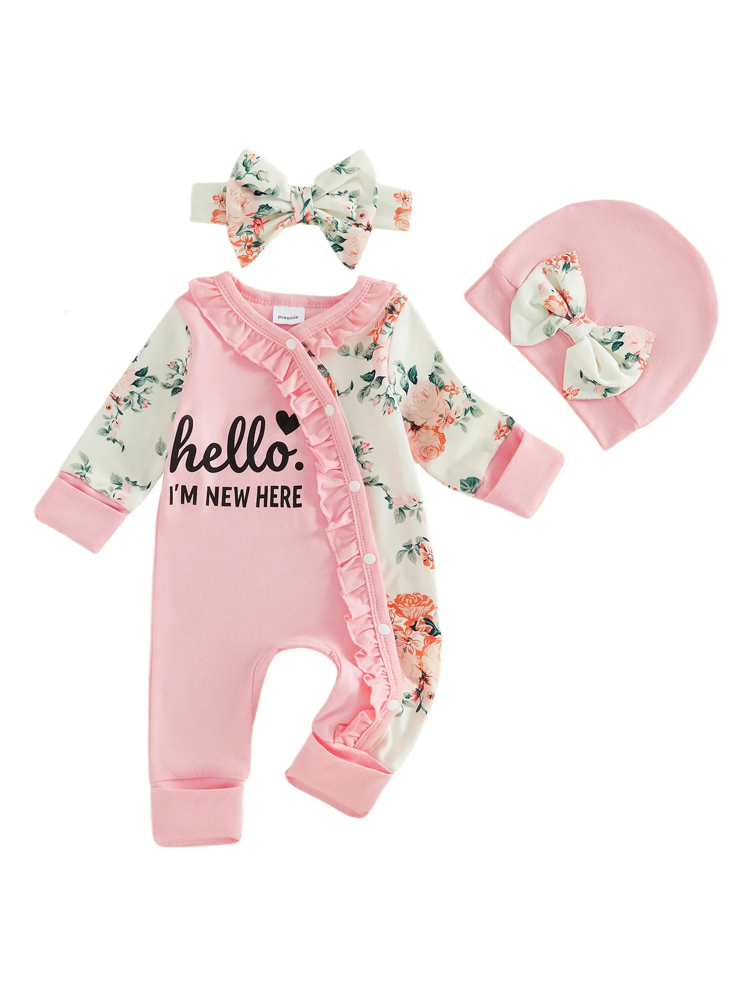 Очаровательный комбинезон с цветочным принтом для маленьких девочек, с рюшами, в комплекте с повязкой на голову и шапочкой — комплект из 3 предметов для недоношенных или новорожденных детей.
Очаровательный комбинезон с цветочным принтом для маленьких девочек, с рюшами, в комплекте с повязкой на голову и шапочкой — комплект из 3 предметов для недоношенных или новорожденных детей.