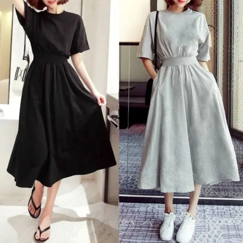 Medium Sleeve Dress Girl's Large Skirt Korean Half Sleeve Waist Long Skirt High Waist Round Neck Loose Casual Skirt Woman Dress
Medium Sleeve Dress Girl's Large Skirt Korean Half Sleeve Waist Long Skirt High Waist Round Neck Loose Casual Skirt Woman Dress