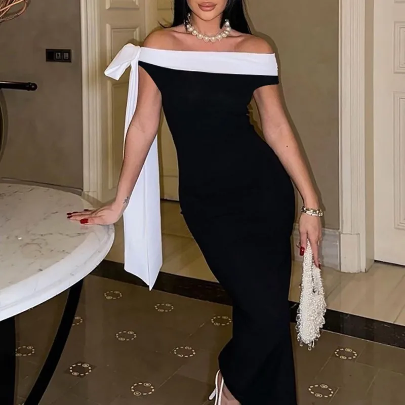 Big Bow Contrast Color Strapless Party Dresses Women's Vintage Off-Shoulder Long Tube Bodycon Dress For Evening Gown Vestidos
Big Bow Contrast Color Strapless Party Dresses Women's Vintage Off-Shoulder Long Tube Bodycon Dress For Evening Gown Vestidos