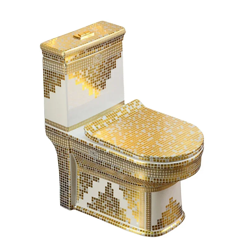 #Household gold flush toilet, ceramic super swirl toilet, small unit odor proof bathroom, colored toilet seat
#Household gold flush toilet, ceramic super swirl toilet, small unit odor proof bathroom, colored toilet seat