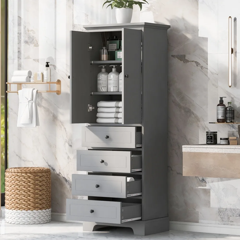 Storage Cabinet with 2 Doors and 4 Drawers for Bathroom, Office, Adjustable Shelf, Grey, Bathroom Cabinets
Storage Cabinet with 2 Doors and 4 Drawers for Bathroom, Office, Adjustable Shelf, Grey, Bathroom Cabinets