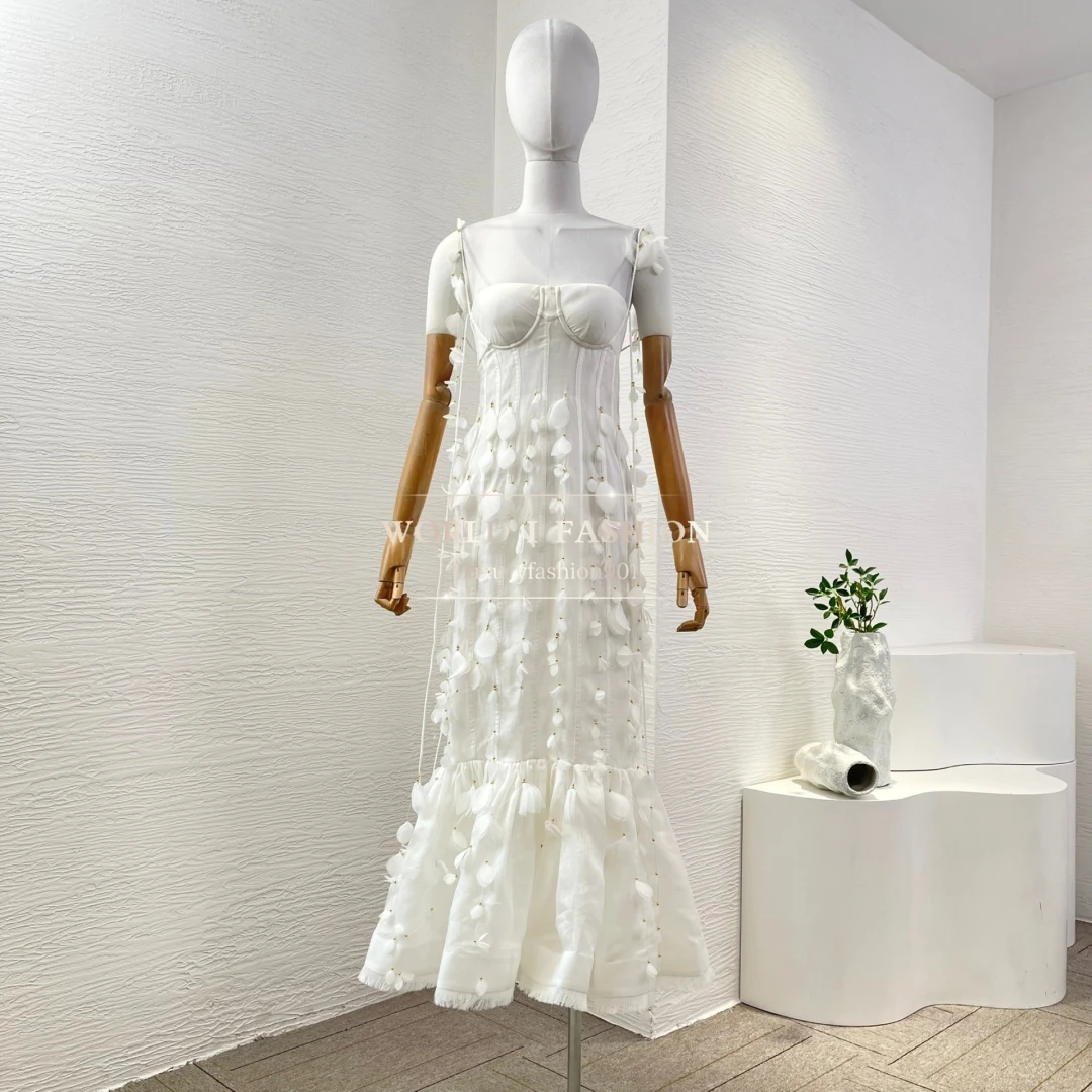 White Sleeveless Flowers Appliqued Tassels Backless Tube Pleat Midi Dress 2025 Womens Clothes
White Sleeveless Flowers Appliqued Tassels Backless Tube Pleat Midi Dress 2025 Womens Clothes