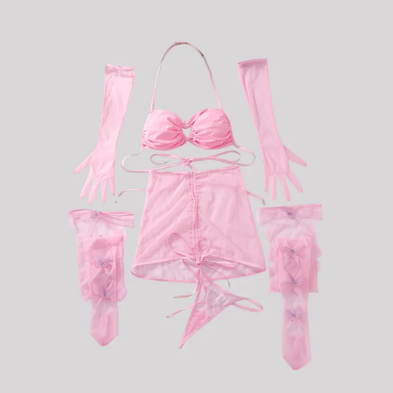 Lingerie Ultra Sexy Halter Bra Drawstring Pleated Attractive Suspenders Romantic Butterfly Cut Out Stocking Gloves
Lingerie Ultra Sexy Halter Bra Drawstring Pleated Attractive Suspenders Romantic Butterfly Cut Out Stocking Gloves