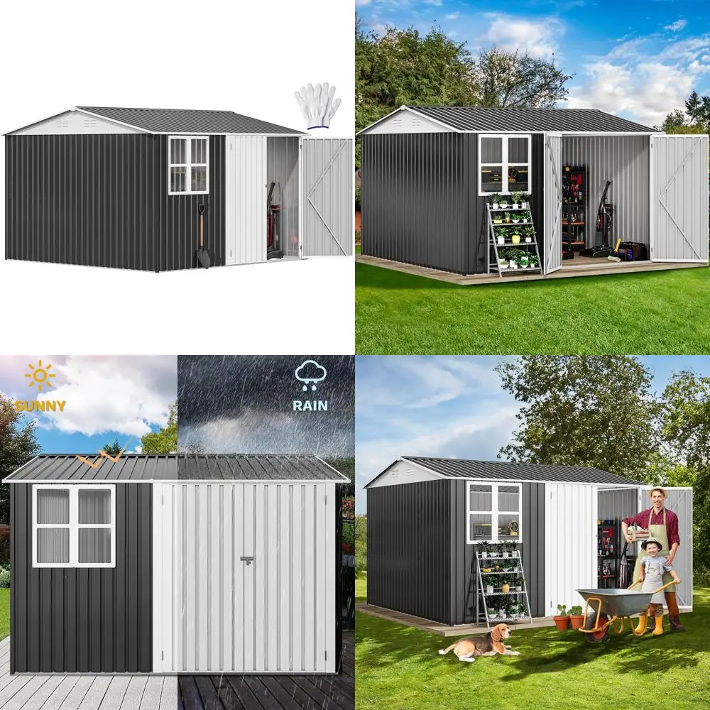 DWVO 10 x 10 футов Наружный сарай для хранения вещей, водонепроницаемый металлический садовый сарай с окнами, запираемыми двери и наклонной крышей для патио, заднего вида
DWVO 10 x 10 футов Наружный сарай для хранения вещей, водонепроницаемый металлический садовый сарай с окнами, запираемыми двери и наклонной крышей для патио, заднего вида