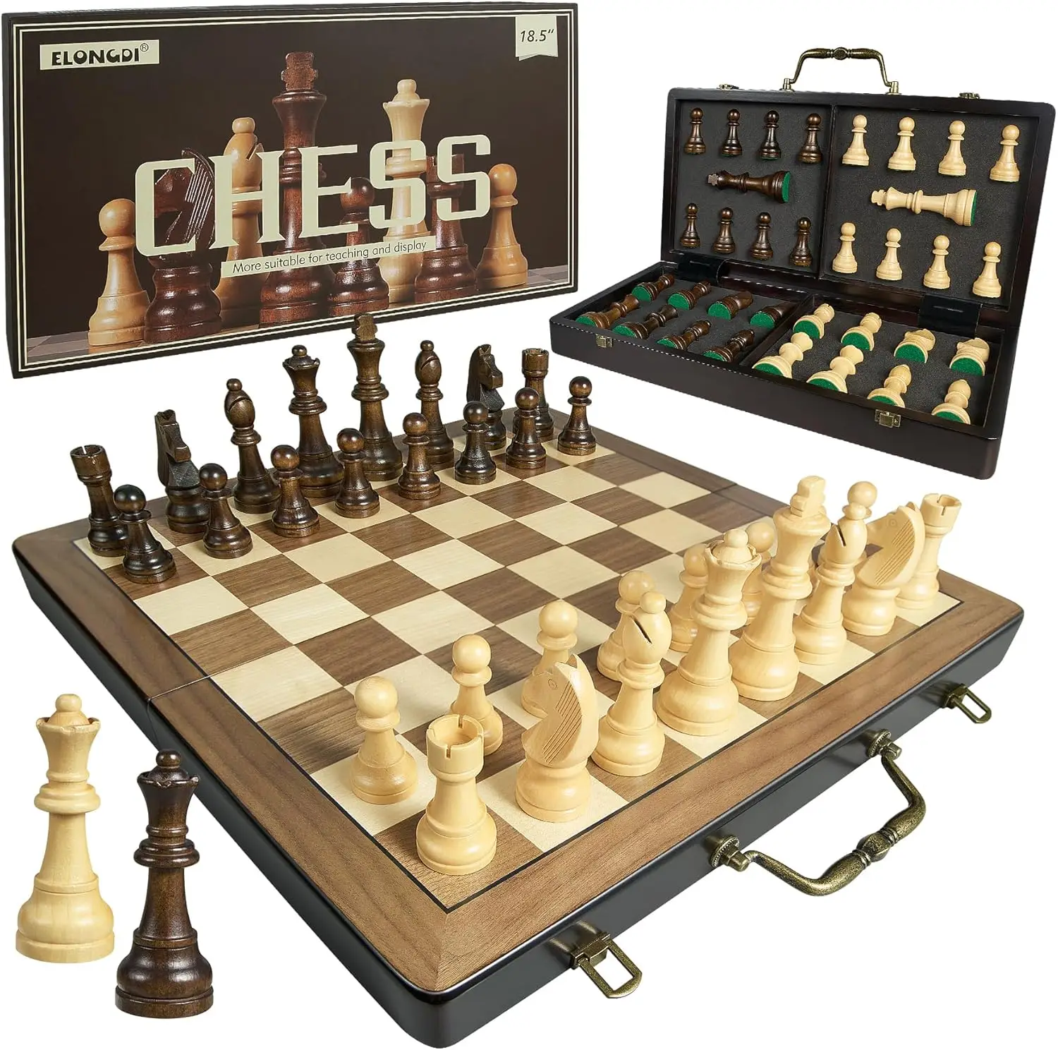 18.5" Wooden Chess Set with Handle, Folding Board Game for Adults & Kids, Weighted Pieces with Storage
18.5" Wooden Chess Set with Handle, Folding Board Game for Adults & Kids, Weighted Pieces with Storage