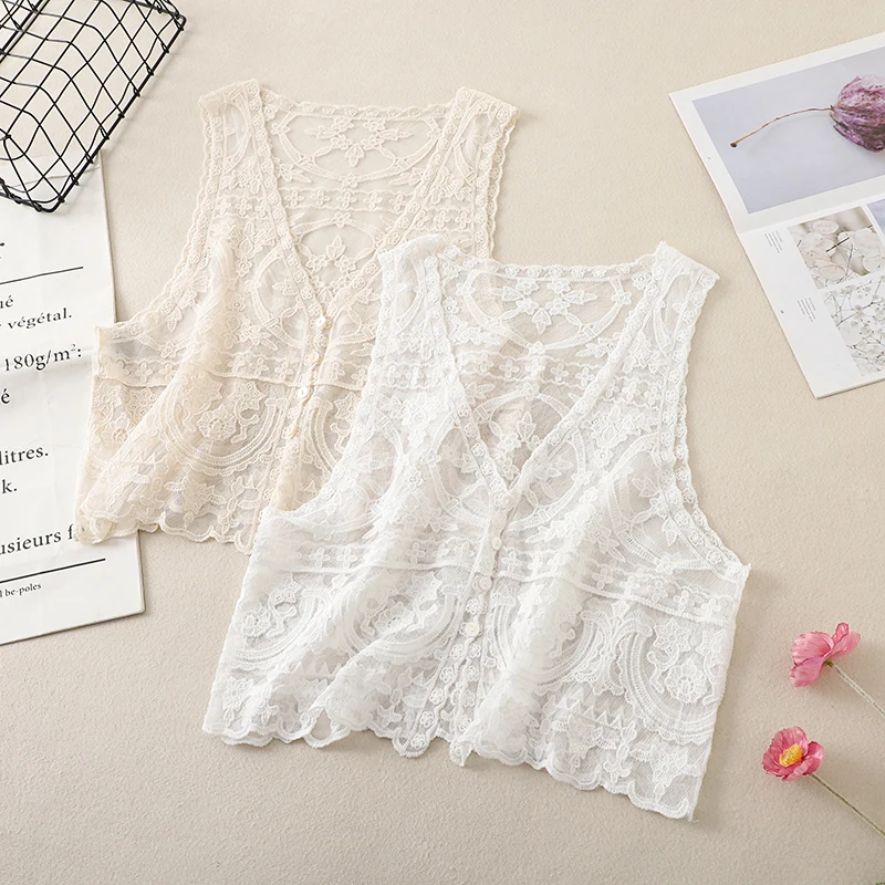 Summer Cotton Lace Mesh Vest For Woman Boho Style Cute Crochet Beige White Sleeveless Cardigan Cover Up Coat Thin Sheer Tank Top
Summer Cotton Lace Mesh Vest For Woman Boho Style Cute Crochet Beige White Sleeveless Cardigan Cover Up Coat Thin Sheer Tank Top