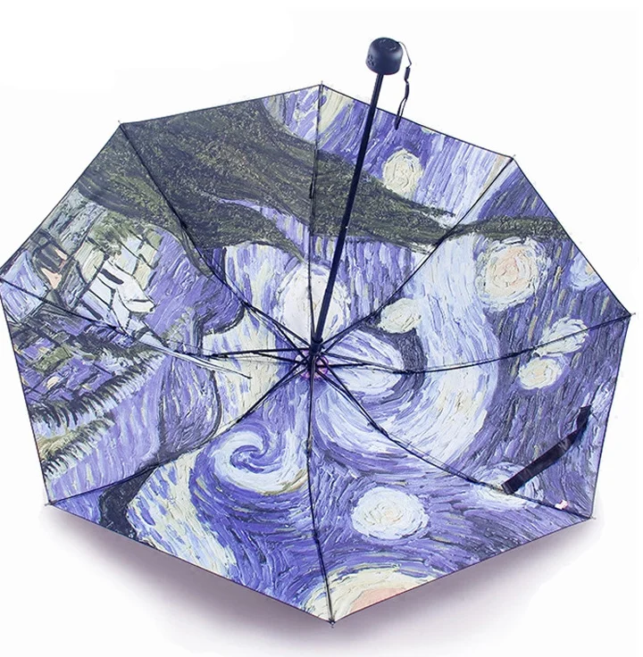 Women 3-Fold Umbrella Van Gogh Oil Painting Pattern Black Coating Windproof Anti-UV Sunshade Rain Umbrella Portable Parasol
Women 3-Fold Umbrella Van Gogh Oil Painting Pattern Black Coating Windproof Anti-UV Sunshade Rain Umbrella Portable Parasol