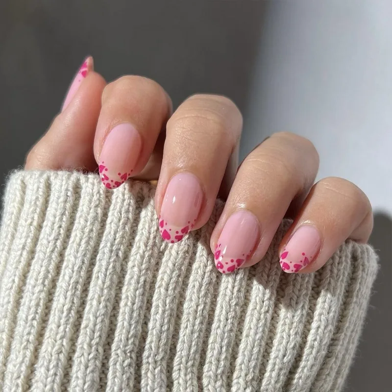 24Pcs Valentine Short Almond Press-On Nails Reusable Romantic Pink Heart Pattern with French Tips for Women&Girls Daily Wear
24Pcs Valentine Short Almond Press-On Nails Reusable Romantic Pink Heart Pattern with French Tips for Women&Girls Daily Wear