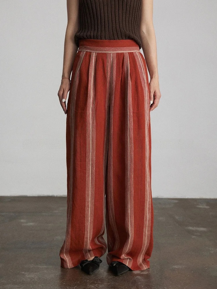 Повседневные хлопковые льняные брюки с широкими штанинами для женщин, свободные летние брюки в полоску с эластичным поясом, для отпуска
Повседневные хлопковые льняные брюки с широкими штанинами для женщин, свободные летние брюки в полоску с эластичным поясом, для отпуска