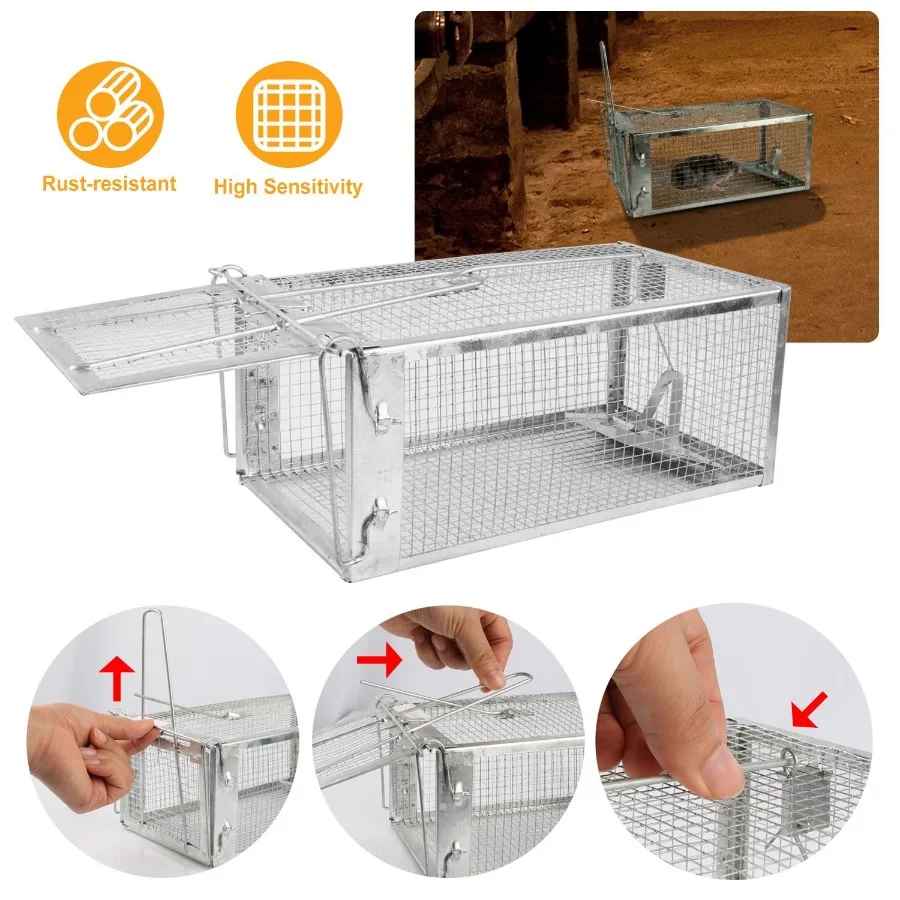 Rat Trap Cage Humane Live Rodent Trap Cage Galvanized Iron Mice Mouse Control Bait Catch with Detachable U Shaped Rod
Rat Trap Cage Humane Live Rodent Trap Cage Galvanized Iron Mice Mouse Control Bait Catch with Detachable U Shaped Rod