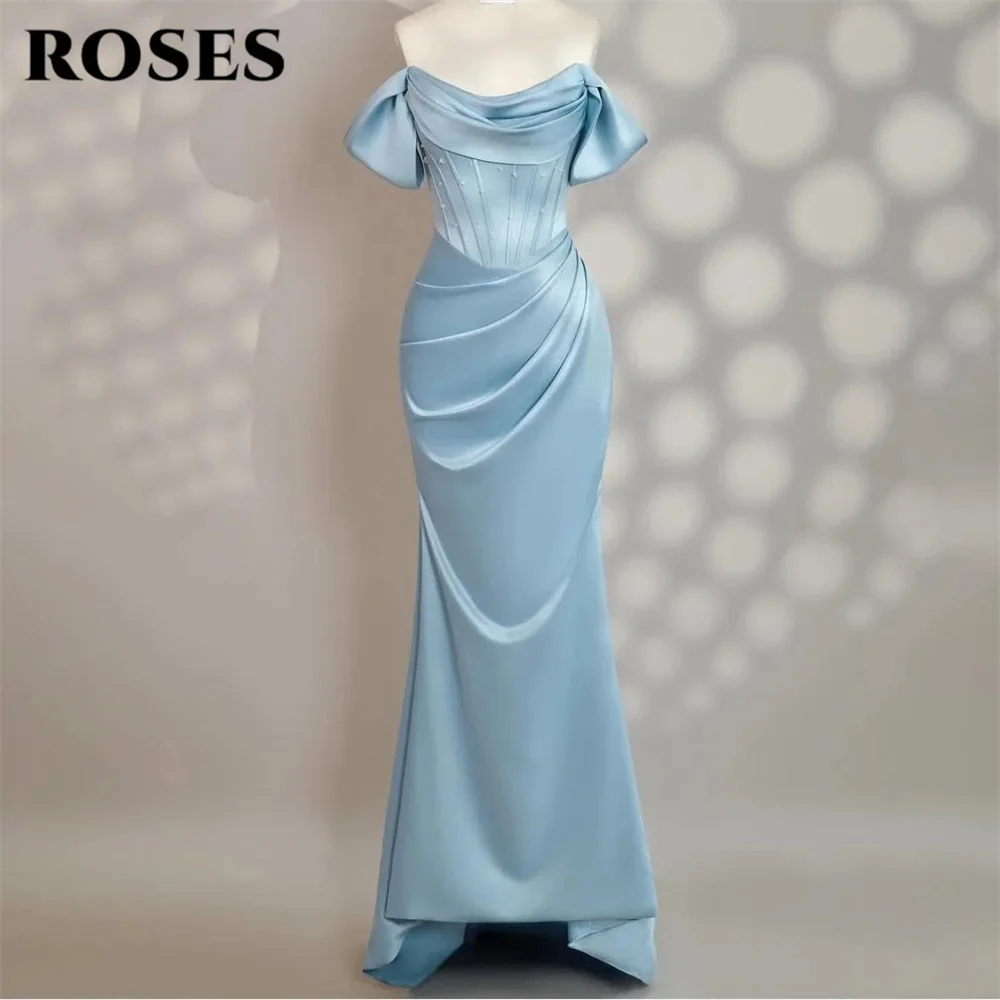 ROSES Blue Party Dress Off the Shoulder Evening Dress with Pearls and Bow Party Gown Wrap Hips Prom Gown for Women Customized
ROSES Blue Party Dress Off the Shoulder Evening Dress with Pearls and Bow Party Gown Wrap Hips Prom Gown for Women Customized
