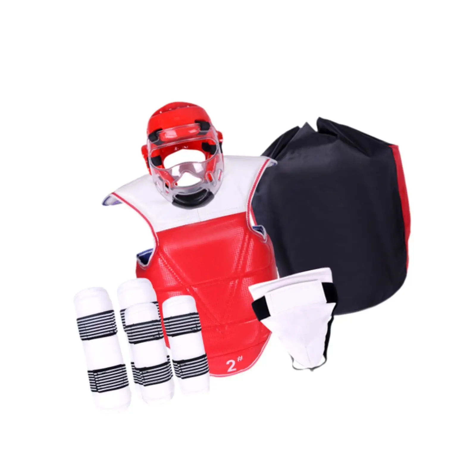 Karate Sparring Equipment Six Piece Kit with Helmet and Storage Bag for Kickboxing Taekwondo Workouts
Karate Sparring Equipment Six Piece Kit with Helmet and Storage Bag for Kickboxing Taekwondo Workouts