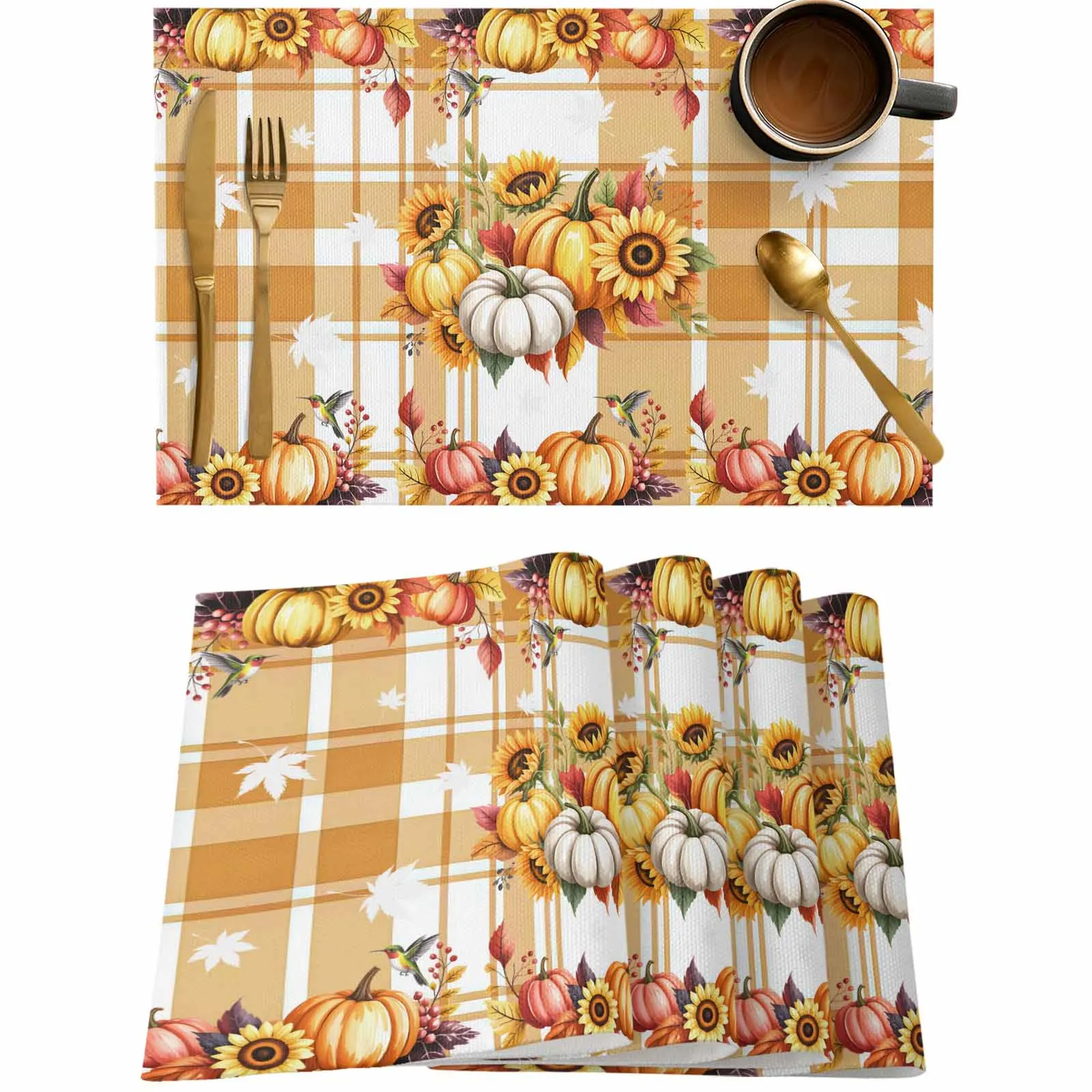 4/6 Pcs Orange Plaid Pumpkin Sunflower Placemat Wedding Party Dining Decor Linen Table Mat Kitchen Accessories
4/6 Pcs Orange Plaid Pumpkin Sunflower Placemat Wedding Party Dining Decor Linen Table Mat Kitchen Accessories