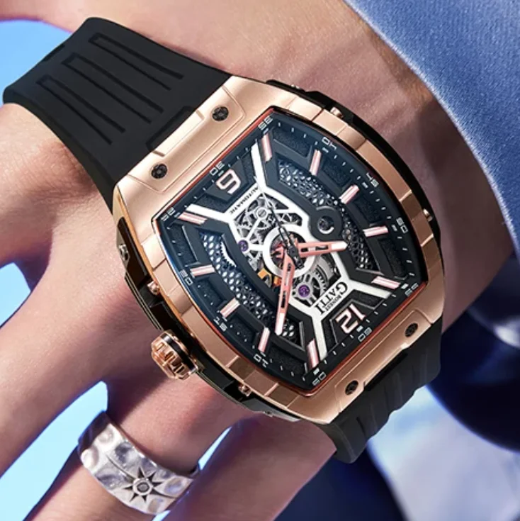 BONEST GATTI Men Automatic Watch 46mm Tonneau Mechanical Wristwatch Sapphire 50m Waterproof Luminous Skeleton Dial FKM Strap
BONEST GATTI Men Automatic Watch 46mm Tonneau Mechanical Wristwatch Sapphire 50m Waterproof Luminous Skeleton Dial FKM Strap