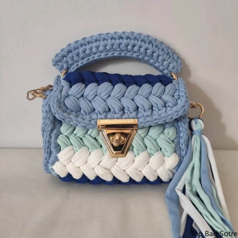Women's Handmade Shoulder Bag Blue White Ombre Woven Chain Crossbody Bag Tassel Flap Square Metal Clasp Bohemian Summer
Women's Handmade Shoulder Bag Blue White Ombre Woven Chain Crossbody Bag Tassel Flap Square Metal Clasp Bohemian Summer