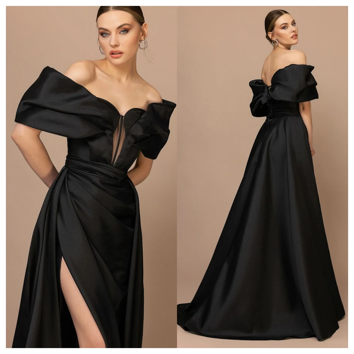 Customized Temperament Black Satin Evening Dress Boat Neck Off the Shoulder Short Sleeves Bridal Party Special Occasion Gowns
Customized Temperament Black Satin Evening Dress Boat Neck Off the Shoulder Short Sleeves Bridal Party Special Occasion Gowns