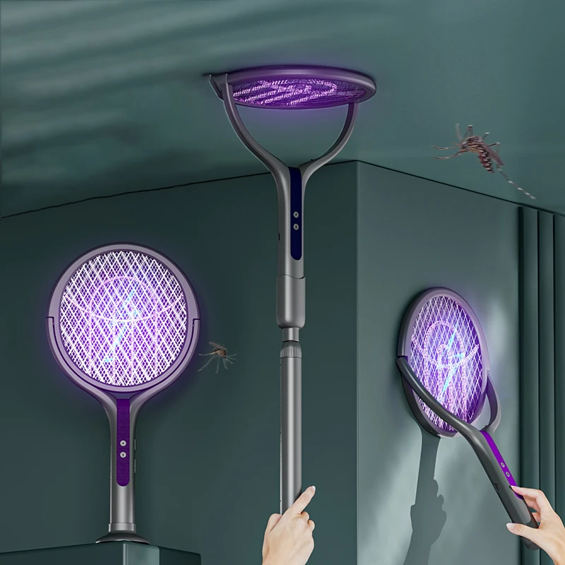 Rotating electric mosquito swatter with extended handle for wall mounted mosquito killing without dead corners
Rotating electric mosquito swatter with extended handle for wall mounted mosquito killing without dead corners