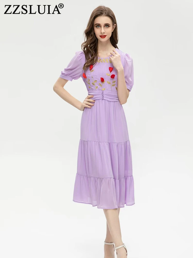 ZZSLUIA Elegant Dresses For Women Embroidery Patchwork Designer Slim Midi Dress Fashion Puff Sleeve Shirring Dress Female Cloth
ZZSLUIA Elegant Dresses For Women Embroidery Patchwork Designer Slim Midi Dress Fashion Puff Sleeve Shirring Dress Female Cloth
