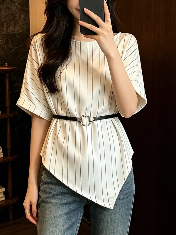 plus Size Women's Fashionable Korean Style Striped Short Sleeve T-Shirt Waist-Cinching Asymmetrical Design Summer New Arrival
plus Size Women's Fashionable Korean Style Striped Short Sleeve T-Shirt Waist-Cinching Asymmetrical Design Summer New Arrival