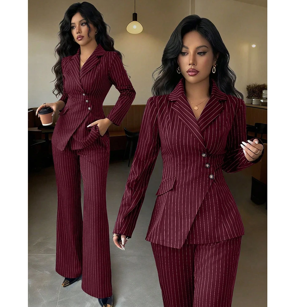 Fashion Burgundy Pinstripe Women's Suits Blazer Luxury Slim Fit 2 Piece Jacket Pants Female Clothing Regular Length Outfits
Fashion Burgundy Pinstripe Women's Suits Blazer Luxury Slim Fit 2 Piece Jacket Pants Female Clothing Regular Length Outfits