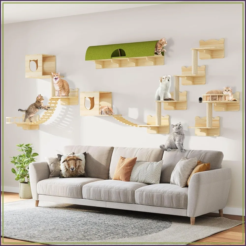 18-in-1 Cat Wall Shelves, Solid Wood Cat Furniture, Multi-Level Climbing System with Scratching Post & Tunnel, Space-Saving, Burlywood
18-in-1 Cat Wall Shelves, Solid Wood Cat Furniture, Multi-Level Climbing System with Scratching Post & Tunnel, Space-Saving, Burlywood