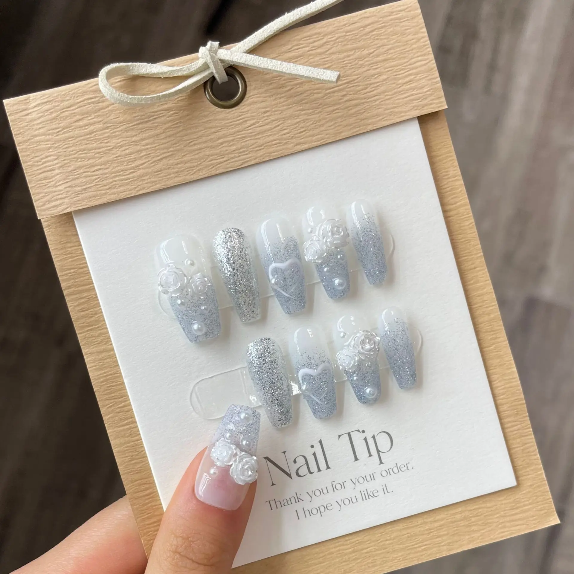 Press on Handmade Fake Fingernails Blue Korean Full Cover With Designs Professional Nails Set For Girls
Press on Handmade Fake Fingernails Blue Korean Full Cover With Designs Professional Nails Set For Girls