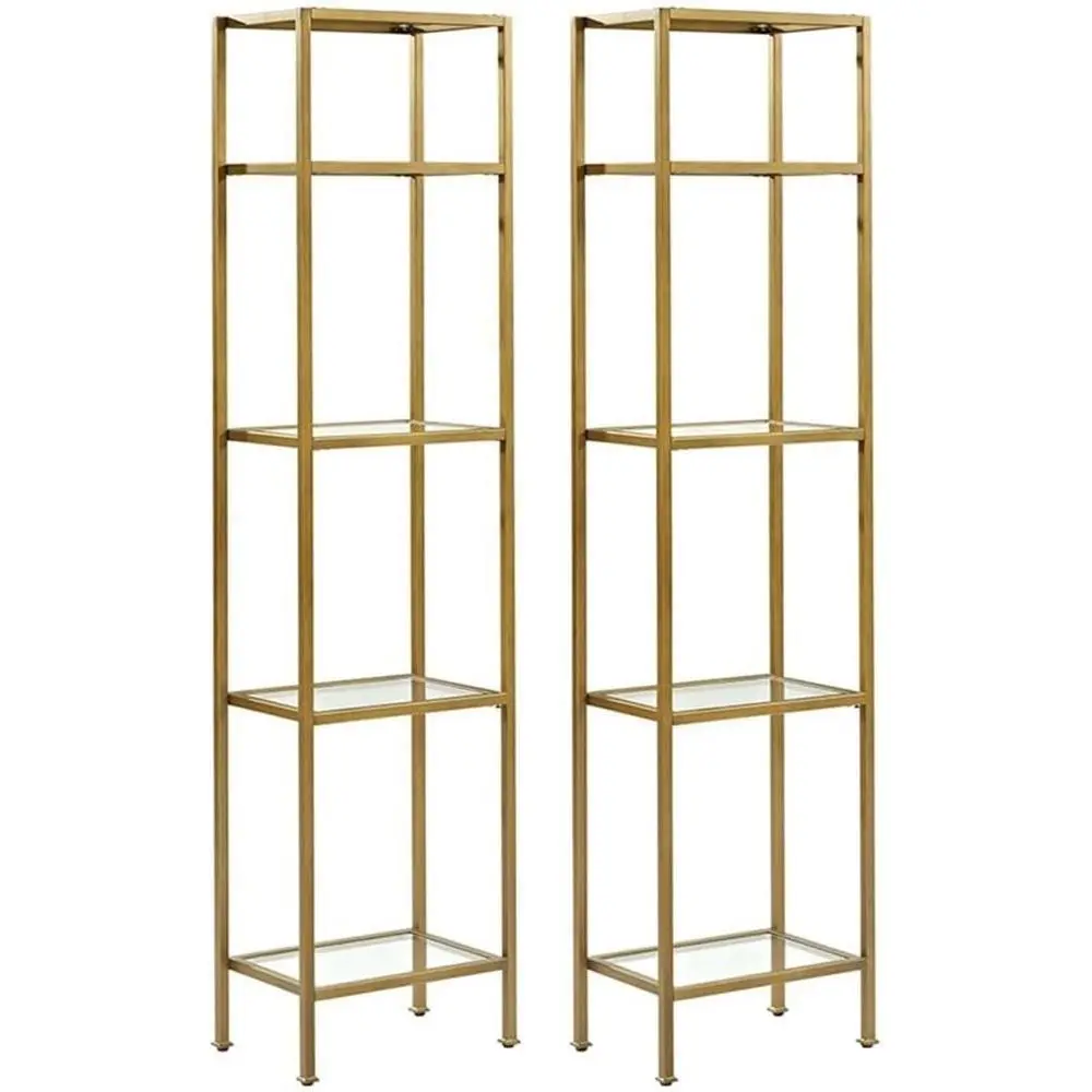 73H Gold-Tone Metal & Glass Etagere Bookcase, Tempered Shelves, Art Deco Style, Elegant Living/Office Storage
73H Gold-Tone Metal & Glass Etagere Bookcase, Tempered Shelves, Art Deco Style, Elegant Living/Office Storage