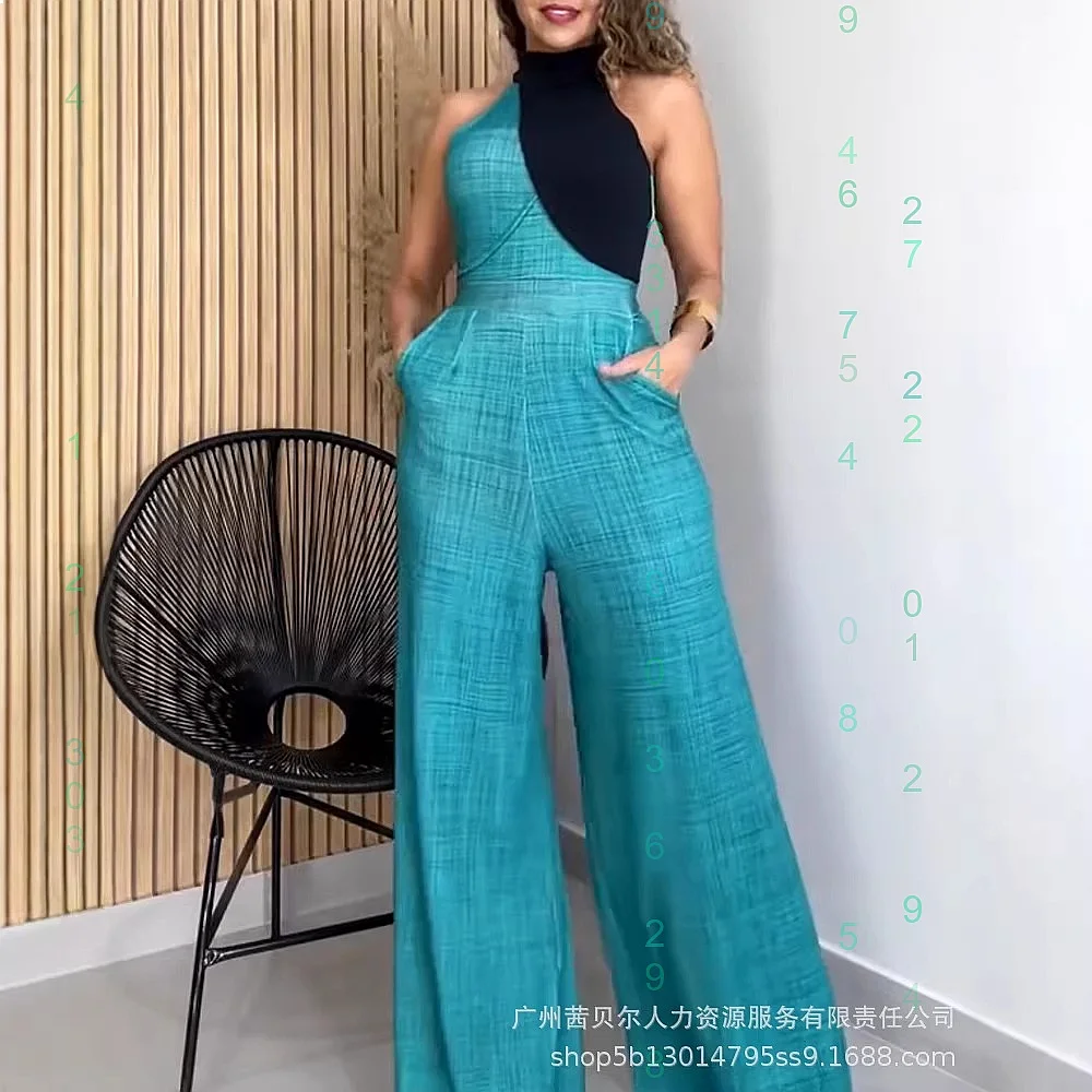 Sexy One Piece Jumpsuit for Women Colorblock Halter Neck Waist Pockets Summer Overall Jumpsuits
Sexy One Piece Jumpsuit for Women Colorblock Halter Neck Waist Pockets Summer Overall Jumpsuits