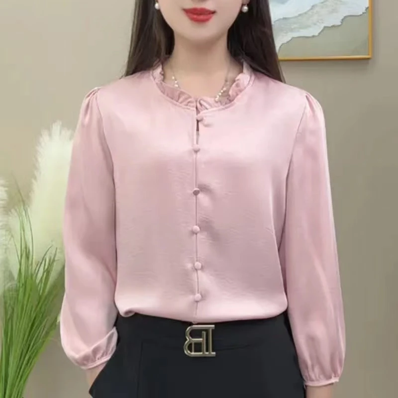 Women's High Quality Silk Ruffled Elegant Blouse Korean Fashion Solid Slim Office Lady Casual Shirt Long Sleeve Chic Tops Blusas
Women's High Quality Silk Ruffled Elegant Blouse Korean Fashion Solid Slim Office Lady Casual Shirt Long Sleeve Chic Tops Blusas