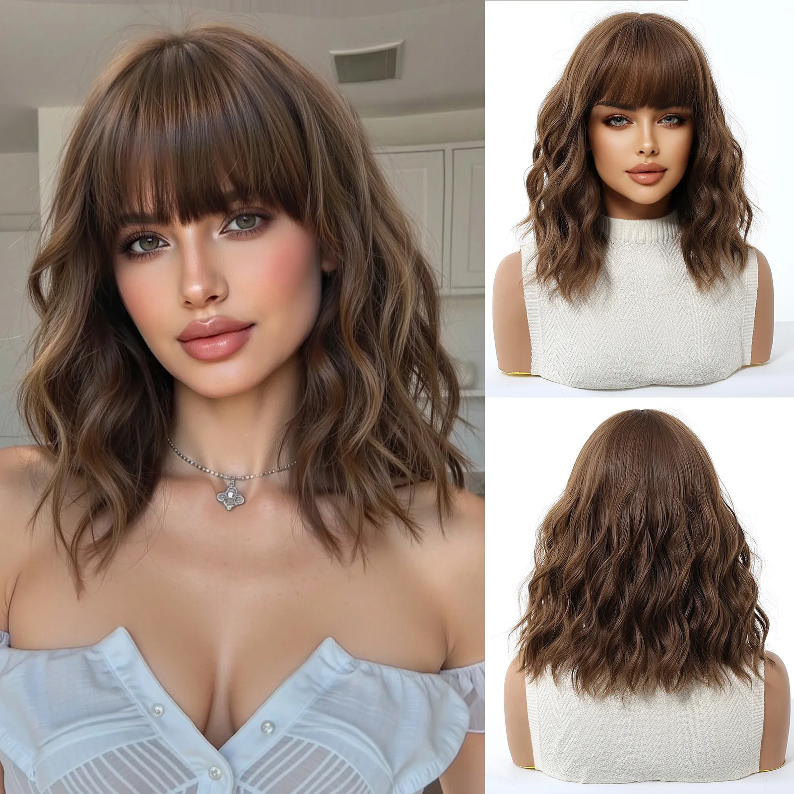 European American Style Women's Short Curly Bob Wig Full Head Cap Youthful Easy To Style
European American Style Women's Short Curly Bob Wig Full Head Cap Youthful Easy To Style