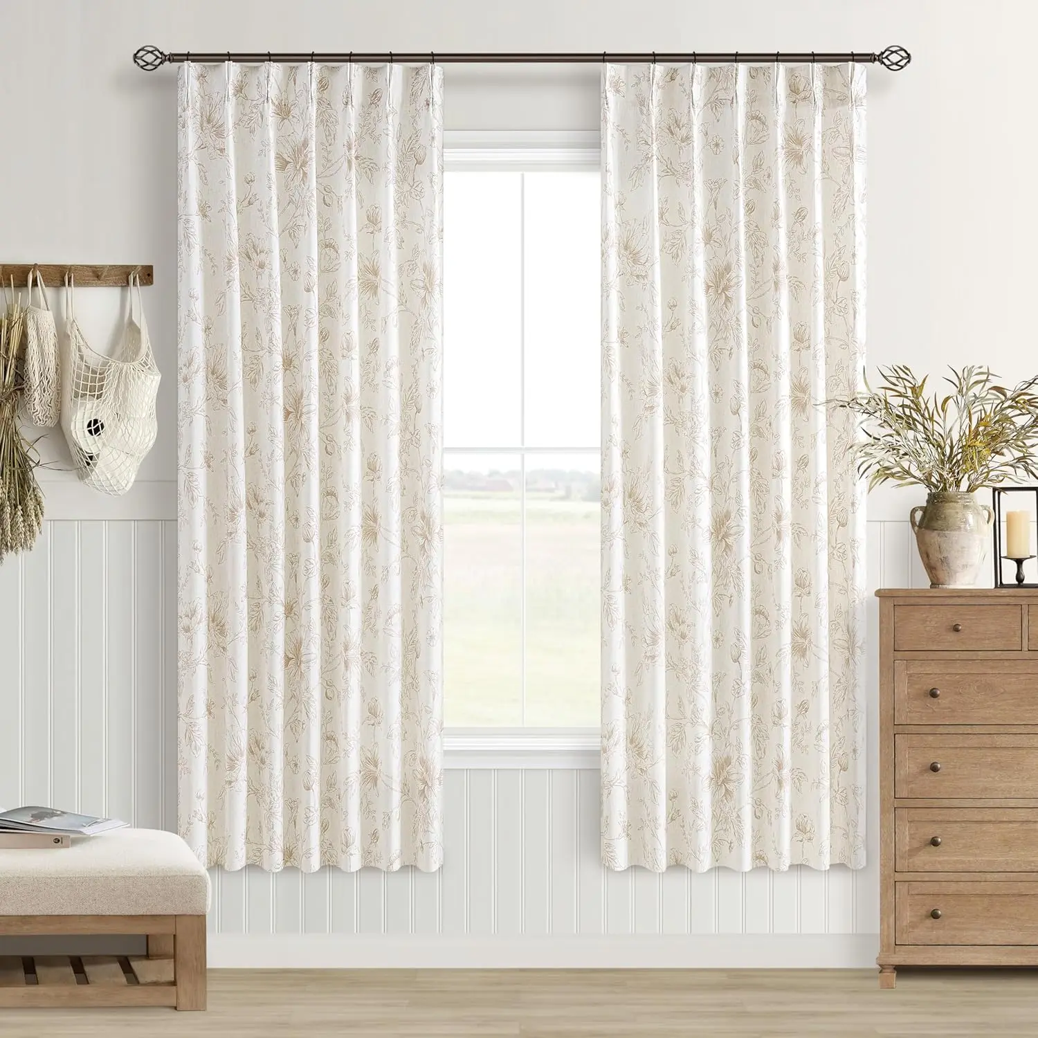 Pinch Pleated Floral Curtains 72 Inch Length for Living Room Dining Room Light Filtering Coffee Beige Tan Linen Drape
Pinch Pleated Floral Curtains 72 Inch Length for Living Room Dining Room Light Filtering Coffee Beige Tan Linen Drape