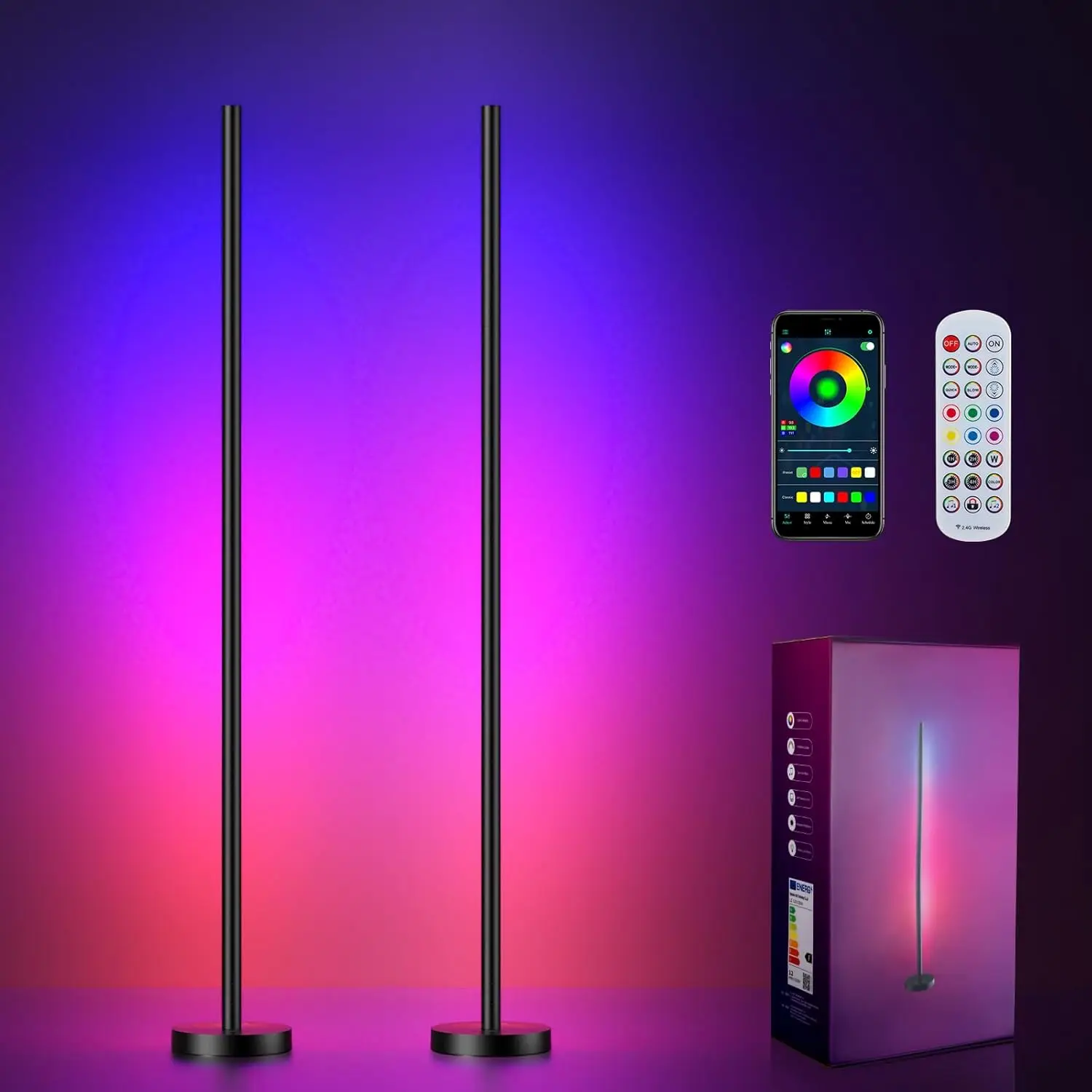 2 Pack Smart RGBICW LED Corner Floor Lamp with App & Remote, 16M Colors, Music Sync for Living Room
2 Pack Smart RGBICW LED Corner Floor Lamp with App & Remote, 16M Colors, Music Sync for Living Room