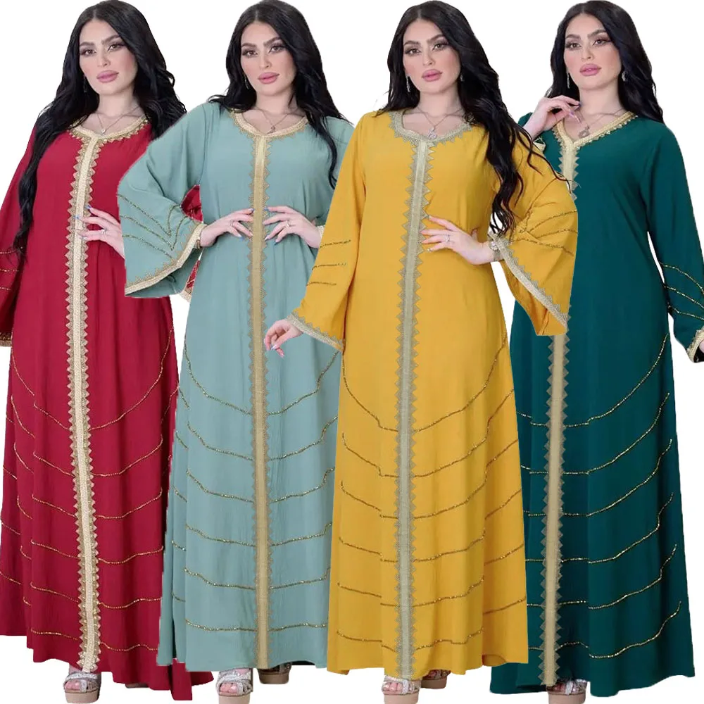 Middle East Women Dress Muslim Abaya Diamonds V Neck Flare Sleeves Elegant Dubai Evening Dresses Jalabiya Arabic Gowns Ramadan
Middle East Women Dress Muslim Abaya Diamonds V Neck Flare Sleeves Elegant Dubai Evening Dresses Jalabiya Arabic Gowns Ramadan