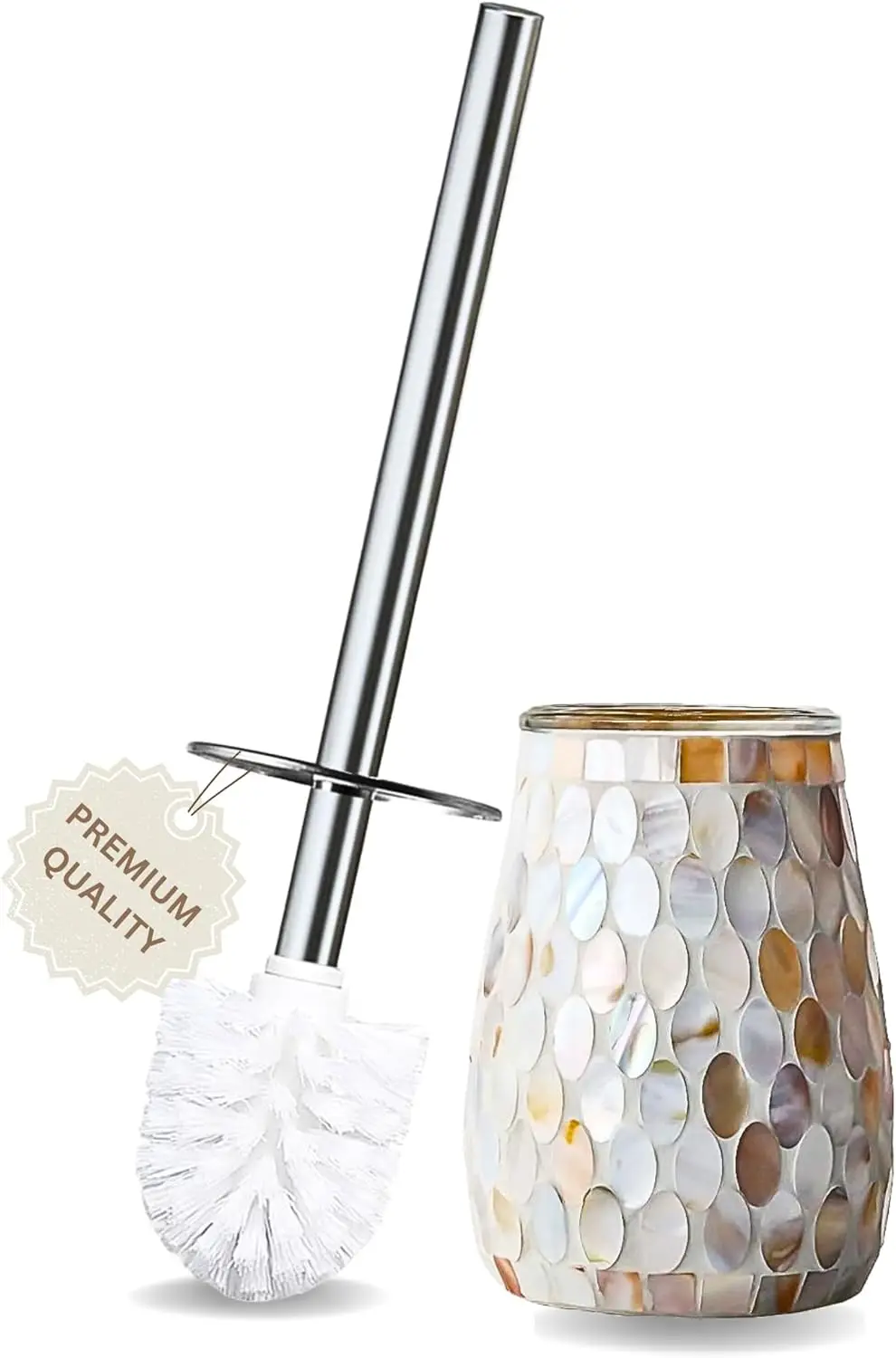 Modern Toilet Brush and Holder Set | Natural Shell Mosaic Glass | Non-Rustic Stainless Steel | Practical & Decorative To
Modern Toilet Brush and Holder Set | Natural Shell Mosaic Glass | Non-Rustic Stainless Steel | Practical & Decorative To