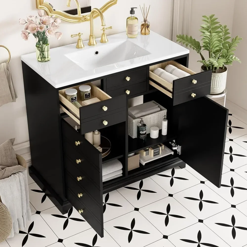 36" Farmhouse Bathroom Vanity: Freestanding Storage Cabinet with Sink, 2 Drawers & Single Basin
36" Farmhouse Bathroom Vanity: Freestanding Storage Cabinet with Sink, 2 Drawers & Single Basin