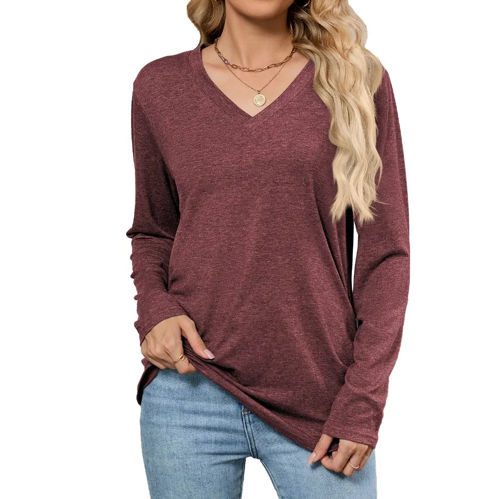 Women's Casual Pullover T-Shirt V-Neck Long-Sleeved Loose Fit Pure Color Autumn Top European And American Style
Women's Casual Pullover T-Shirt V-Neck Long-Sleeved Loose Fit Pure Color Autumn Top European And American Style