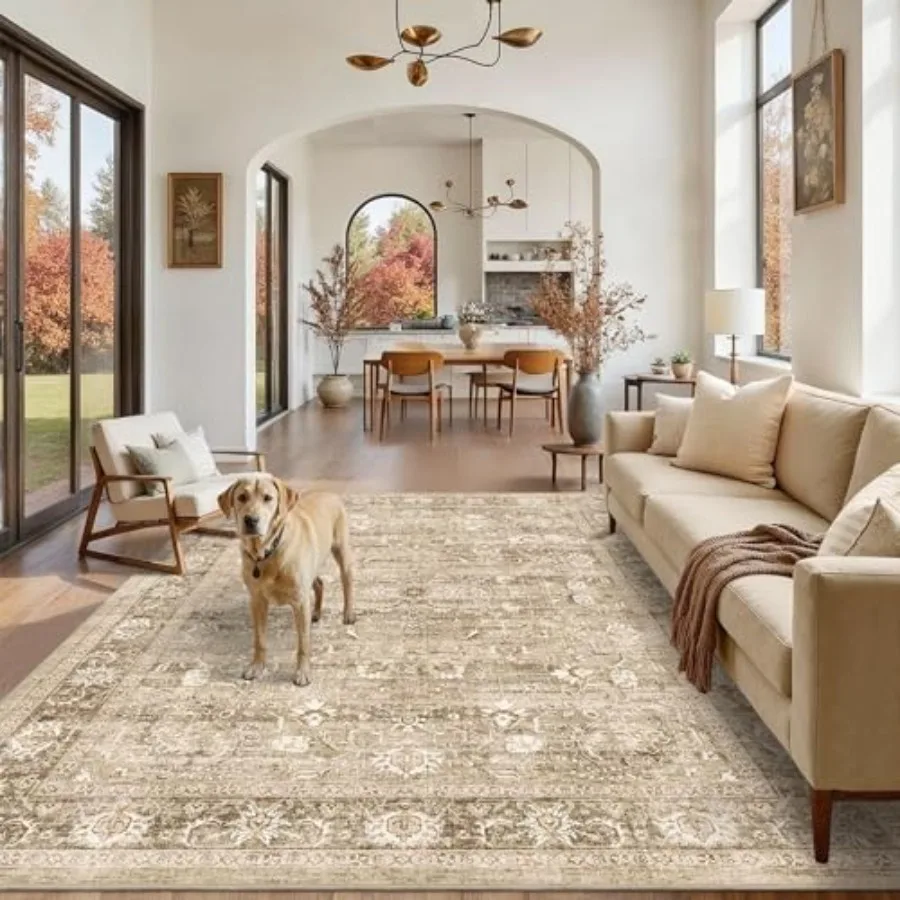6x9 Beige Washable Area Rugs for Living Room: Non-Slip Low-Pile Vintage Boho Throw Rug in KhakiSoft, Retro Distressed Floral De
6x9 Beige Washable Area Rugs for Living Room: Non-Slip Low-Pile Vintage Boho Throw Rug in KhakiSoft, Retro Distressed Floral De